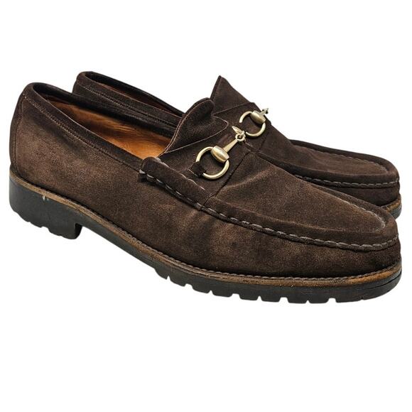 Vintage Gucci 13 Dark Brown Lug Horsebit Suede Loafer Career Classic Academia - Picture 1 of 6